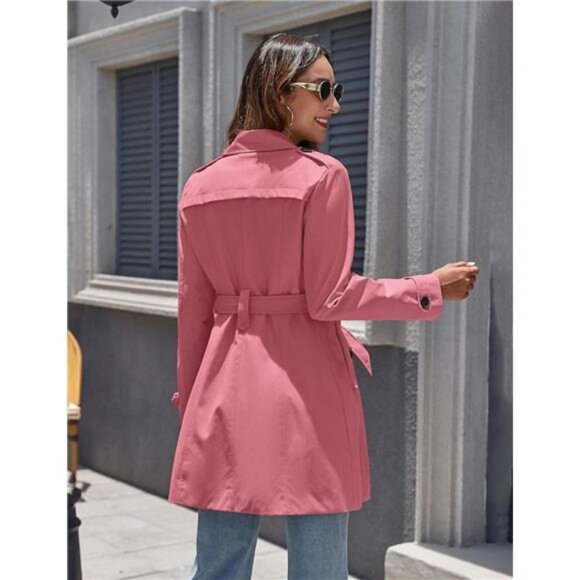 Women's Waterproof Trench Coat Classic Lapel Outerwear Coat with Belt - Picture 2 of 6